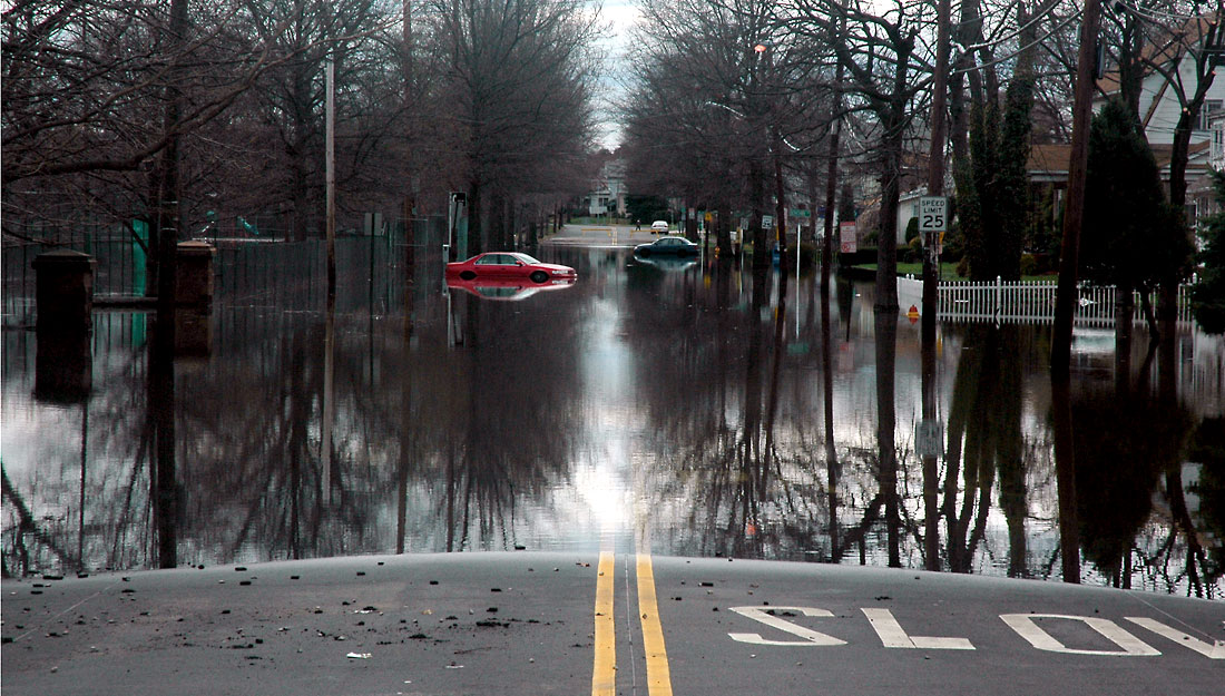 Streets and cars submerged in water