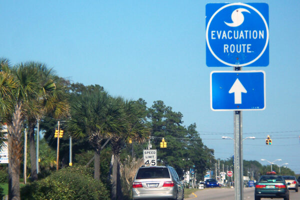 Hurricane Evacuation Sign With Traffic