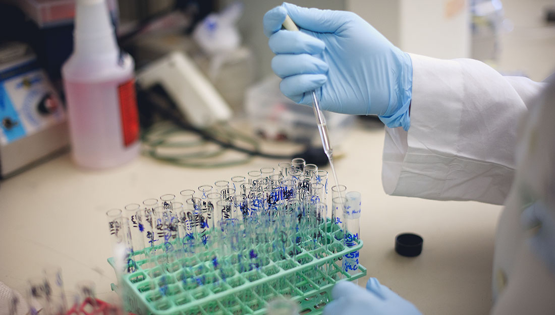 researcher working with test tubes