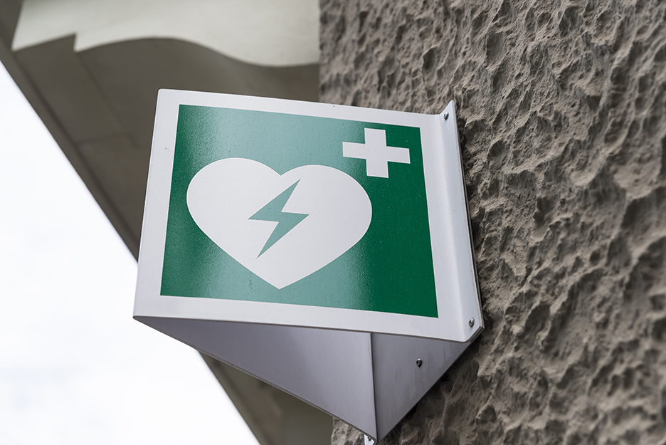 AED Automated External Defibrillator Emergency Sign Mounted on a Wall