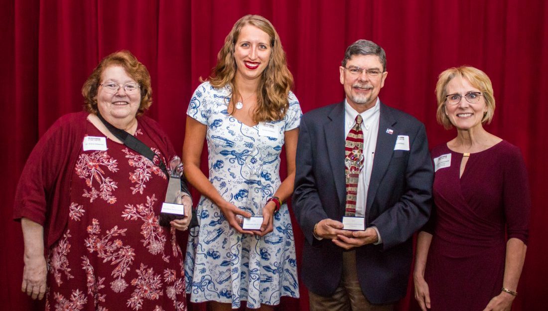 From left: Sharon Wilkerson – Legacy of Service Award, Kristen Schapson – Outstanding Former Student Award, Gary Williams – Ascension Seton Medical Center Williamson, and Dean Nancy Fahrenwald