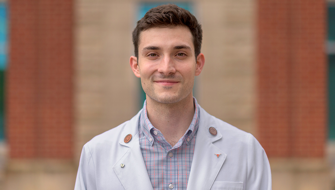 Thomas Dowlearn stands outside of Texas A&M College of Medicine.