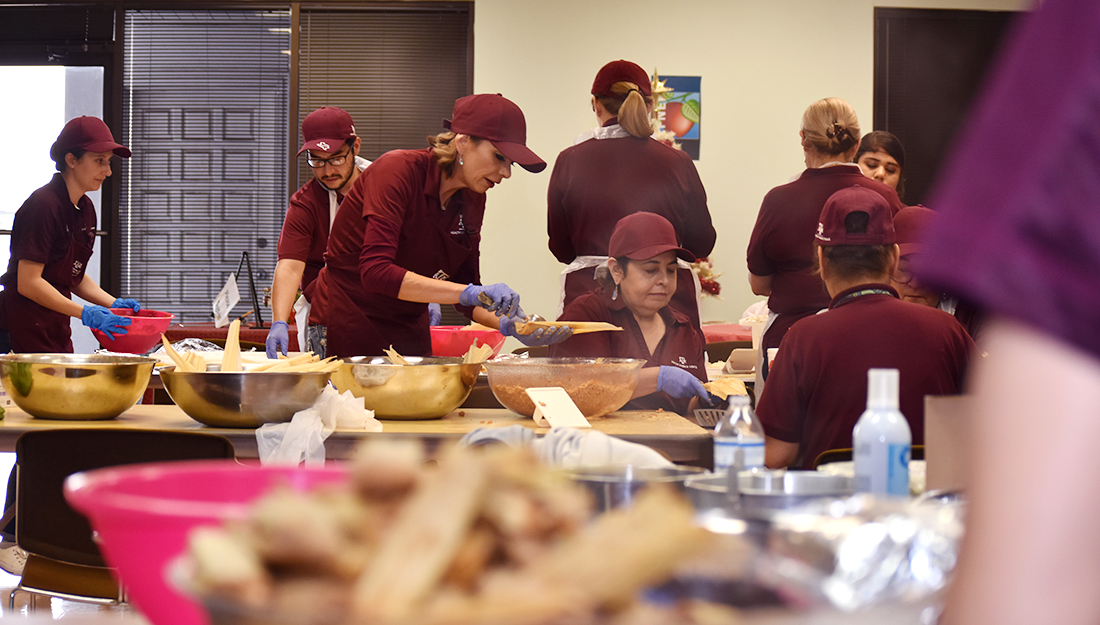 Staff prepare healthy tamales