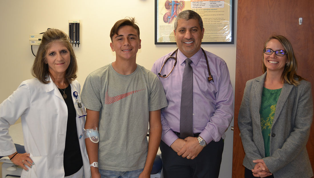 From left: Janette Judd, RN, GIHH clinical research nurse; clinical trial patient Asher Springs; Samhar Al-Akash, MD, medical director, Driscoll Children’s Kidney Center and Renal Transplantation; Erin Richmond, RN, GIHH program manager