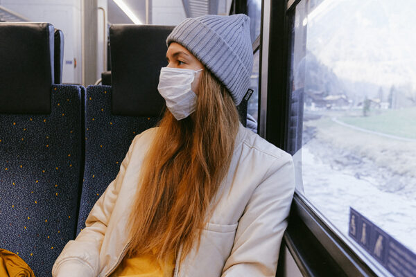 Woman Wearing A Medical Mask On A Train