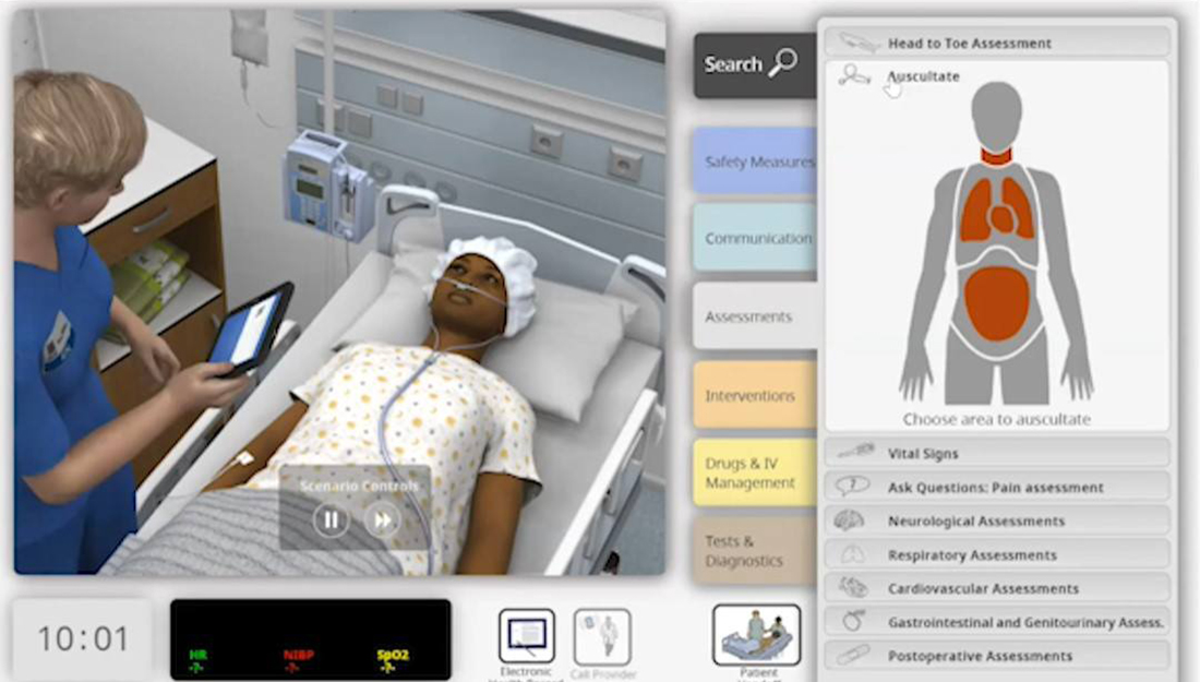 screenshot of virtual simulation for nursing students