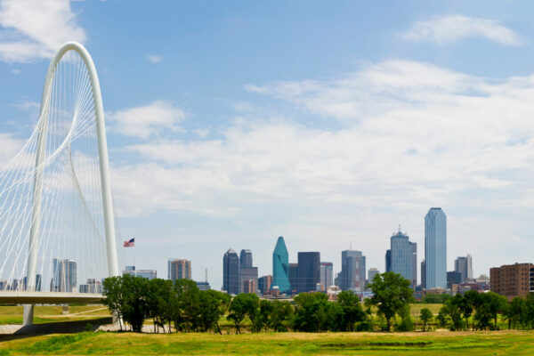 View Of Margaret Hunt Hill Bridge Leading To Metropolitan Dallas, Texas