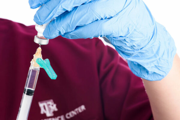 Health Care Professional Wearing Gloves Doses A Vaccination Into Syringe