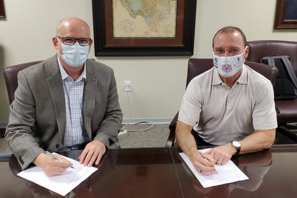 Jon Mogford, Texas A&M System Vice Chancellor For Research, And Andrew Arrage, Chief Commercial Officer For Matica Bio, Sign Master Research Agreement