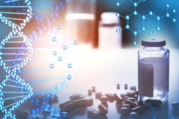 Rendering Of DNA Strands, Molecular Structures And Medications