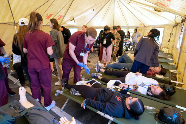 Health Profession Students Perform Triage At A Field Hospital During The Texas A&M Health Disaster Day Emergency Response Simulation On March 3