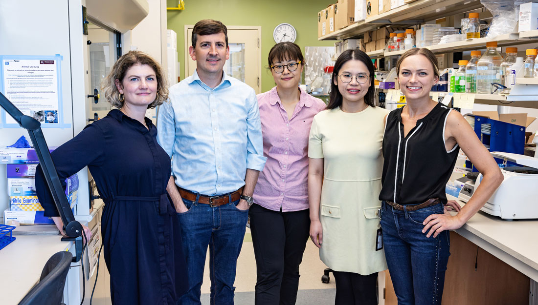 Laura Ciaccia West, Ph.D, Phillip West, Ph.D., Yi-Fan Chen, Ph.D., and graduate students Yuanjiu Abby Lei and Jordyn Vanportfliet pose in The West Lab