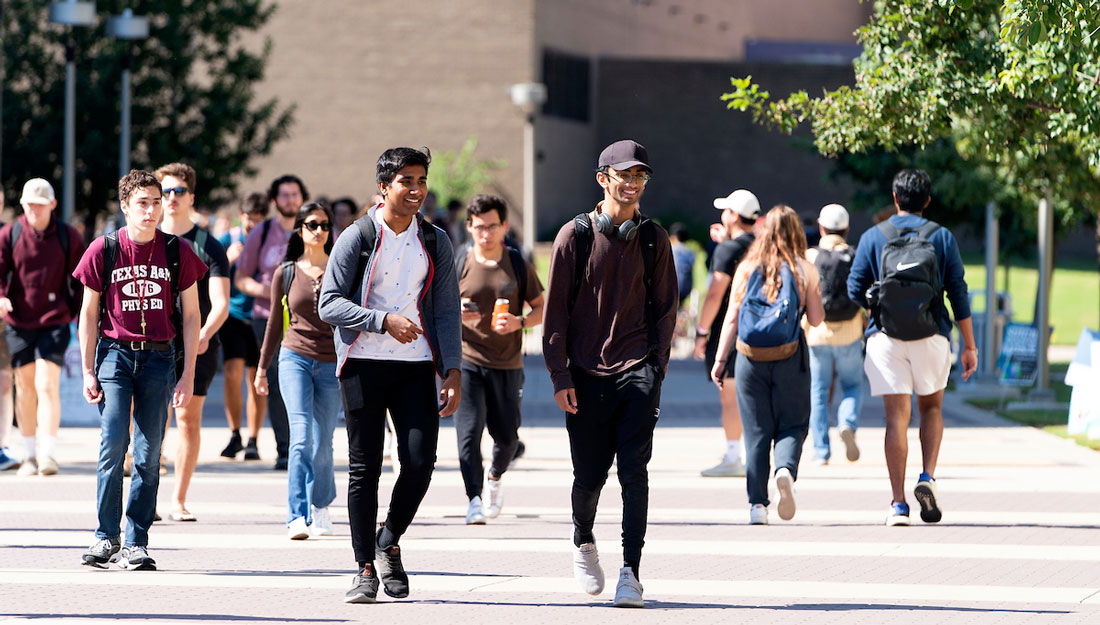 Students on campus at Texas A&M University