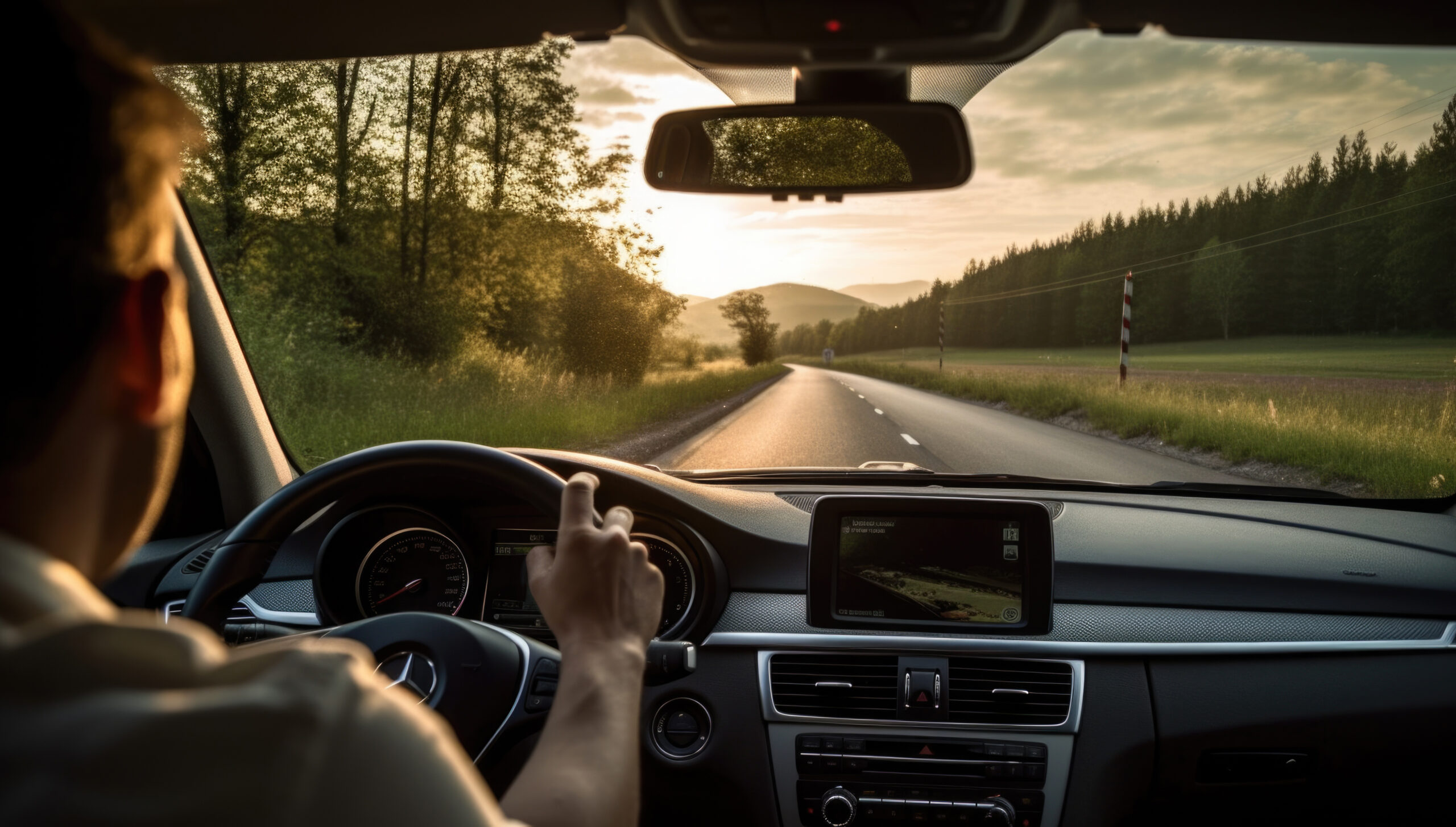 Man driving down a country road