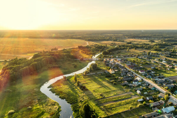 Aerial View Over A Rural Town - Rural Healthy People