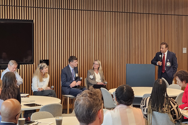 Panel Discussion At The Finding Solution To Barriers In Clinical Trials Conference Hosted By Texas A&M Health. From Left: Joseph B. McCormick, MD; Joy Alonzo, PharmD; Jamie Fergie, MD; Mary Dale Peterson, MD; And Moderator Kenneth Ramos, MD.