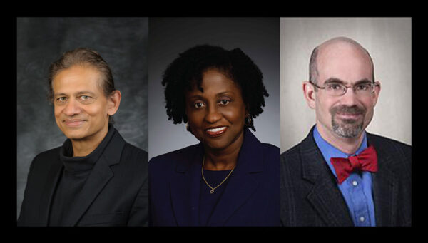 (From left) Co-program leads Rajesh Miranda, PhD, Gloria C. Regisford, PhD, and Christopher Quick, PhD