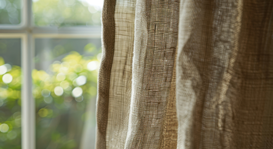 close up of yellowed curtain against a window