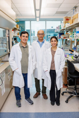 (From left) Roger Garcia, Rahul Srinivasan and Gauri Pandey. (Texas A&M Health Marketing and Communications / Matt Baughman)